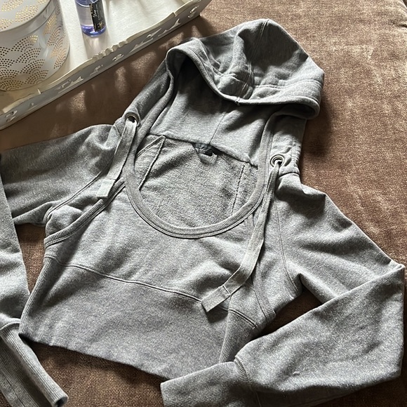 Armani Exchange Gray Sparkling Cropped Top Sweatshirt Hoodie- Size Small - Picture 1 of 9
